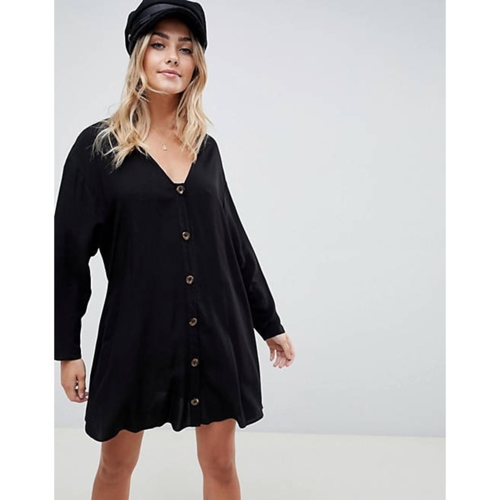 ASOS Curve Button Through Mini Dress with Long Sleeves